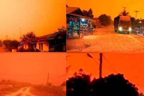 Kinh dị “bầu trời máu” giữa ban ngày ở Indonesia