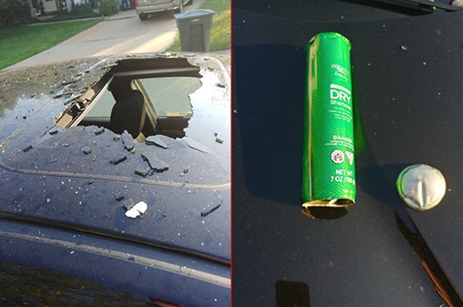 Xế hộp tan nát vì bình xịt phát nổ