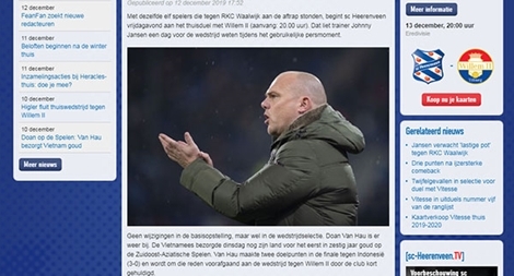 Đêm nay Văn Hậu sẽ được CLB Heerenveen vinh danh