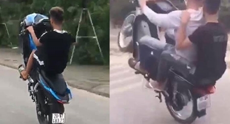 Hai thanh niên bị phạt vì khoe clip bốc đầu xe máy