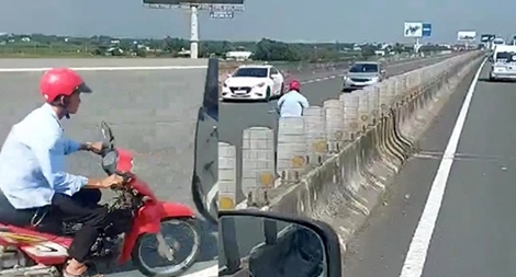 Truy tìm người đàn ông đi xe máy ngược chiều trên cao tốc