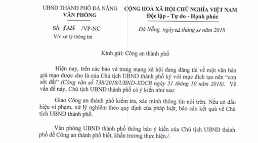 Điều tra vụ làm giả công văn chữ ký chủ tịch UBND Đà Nẵng tạo sốt đất ảo
