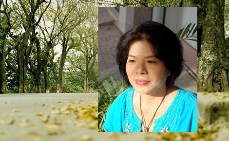 Nữ sĩ ngồi ngắm bóng mình đang khô