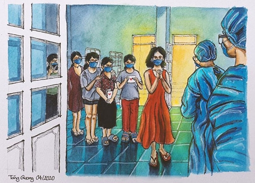 Những ký họa đậm tình người trong khu cách ly