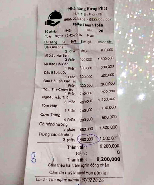 Xử phạt 27,5 triệu đồng chủ nhà hàng “chém giá” đĩa trứng xào cà chua 500.000 đồng