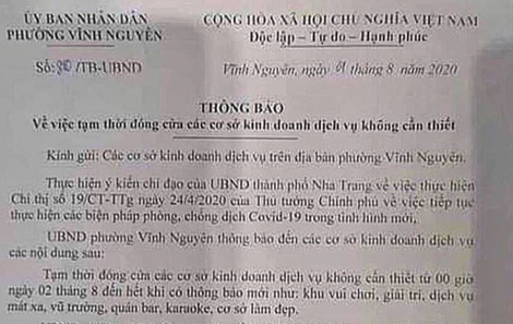 Thu hồi thông báo chưa đúng về phòng, chống COVID-19 của một phường