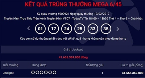 Thêm khách hàng trúng Jackpot hơn 41 tỷ đồng