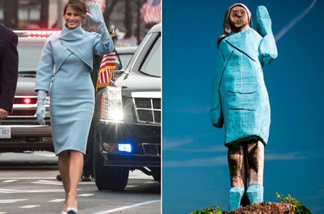 Tượng gỗ của bà Trump bị thiêu rụi ngay tại quê nhà