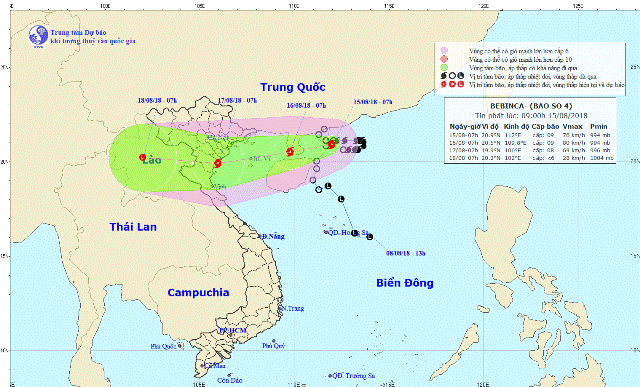 Bão số 4 chuyển hướng, di chuyển nhanh về Vịnh Bắc bộ