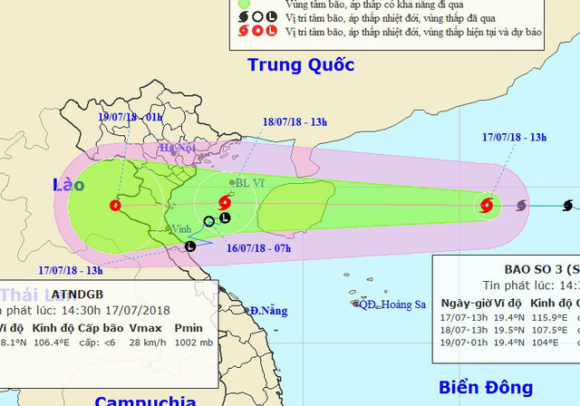 Bão Sơn Tinh sẽ đổ bộ vào các tỉnh miền Trung trong vài ngày tới