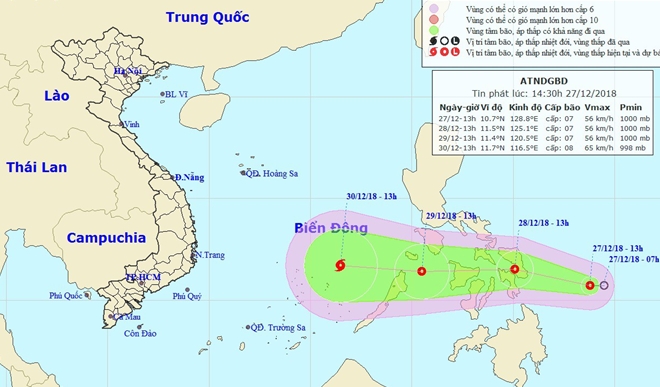 Áp thấp nhiệt đới khả năng thành bão hoạt động gần Biển Đông