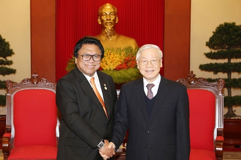 Tổng Bí thư Nguyễn Phú Trọng tiếp Chủ tịch Thượng viện Indonesia