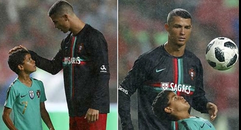 Choáng với tài đá phạt của con trai Ronaldo 