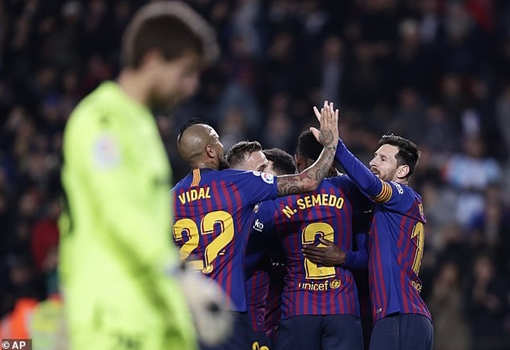 Đánh bại Levante, Barca giành vé vào Tứ kết Cúp nhà Vua