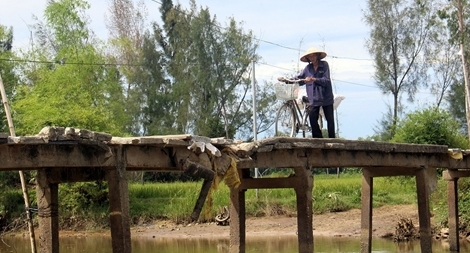 Người dân thấp thỏm qua cầu đã xuống cấp nghiêm trọng