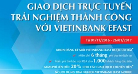 Giao dịch qua VietinBank eFAST trúng thưởng lớn