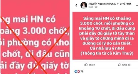 Truy tìm đối tượng tung tin đồn "Hà Nội có 3.000 chốt"