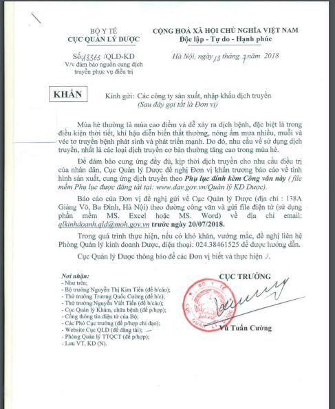 Phải đảm bảo nguồn dịch truyền cho điều trị