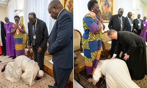 Giáo hoàng hôn chân các lãnh đạo Nam Sudan kêu gọi gìn giữ hoà bình