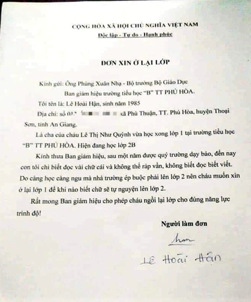 Thông tin phụ huynh xin cho con lớp 2 ở lại lớp 1 là bịa đặt
