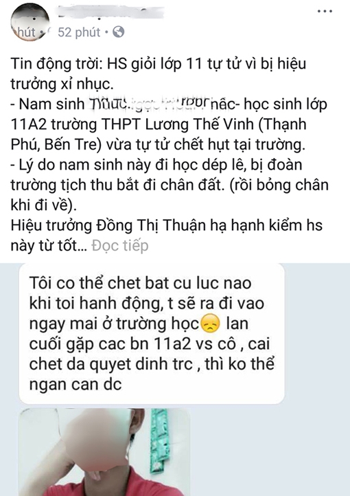 Nhà trường lên tiếng vụ học sinh lớp 11 tự tử vì bị hạ hạnh kiểm