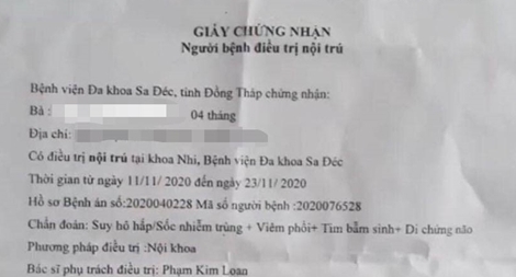 Thông tin vụ bé gái 4 tháng tuổi còn thở được đưa đến nhà hỏa táng
