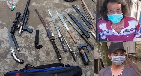 Hai người dương tính ma tuý cùng khẩu súng và nhiều hung khí